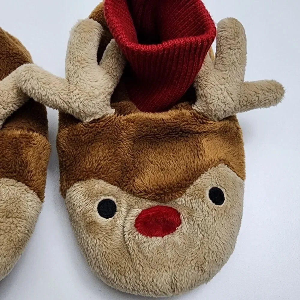 Gymboree Boys Girls Unisex Christmas Holiday Reindeer Slippers Size 11-12